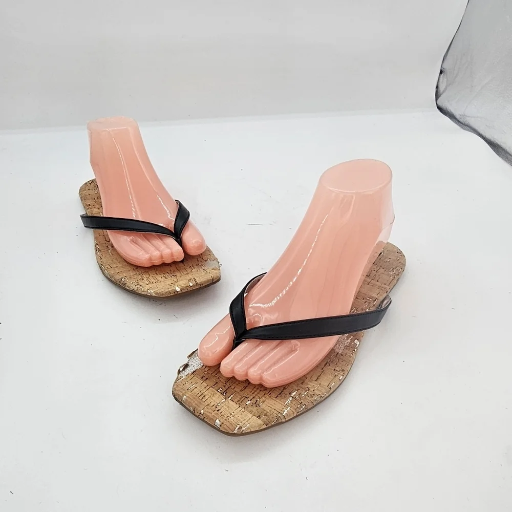 Korks Winnie Flat Flip Flop Sandals Black/Cork Women’s Size 8 Preowned